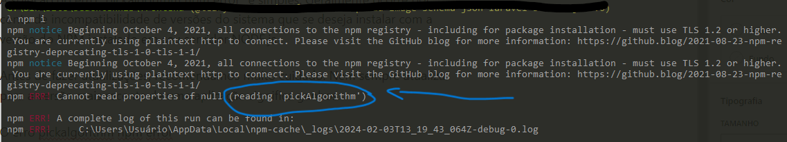 Pickalgorithm npm error